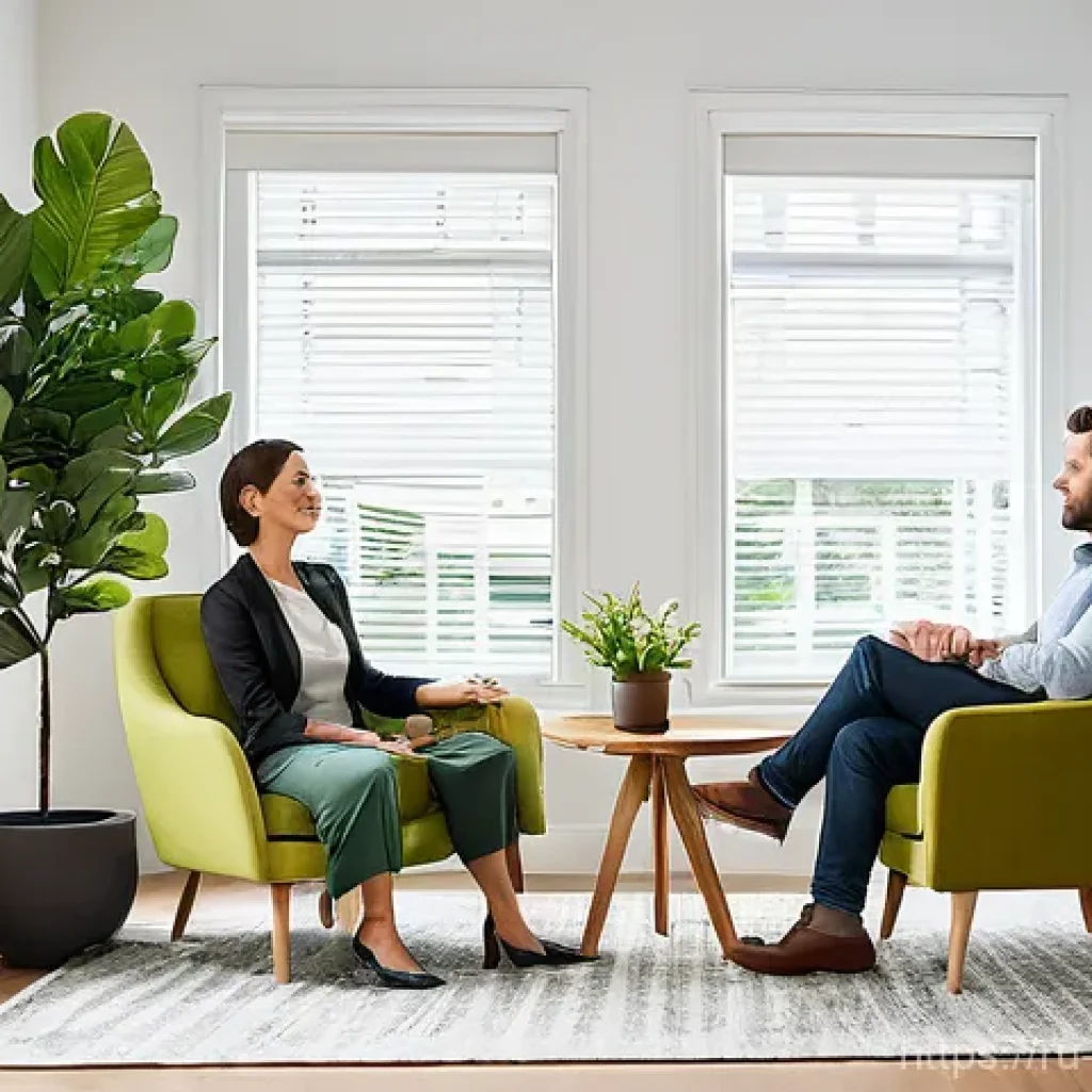 중독상담사 실무에서의 문제 해결 능력 - Building Trust and Empathy in Therapy**

*   **Scene:** A cozy, modern therapy room bathed in soft, ...